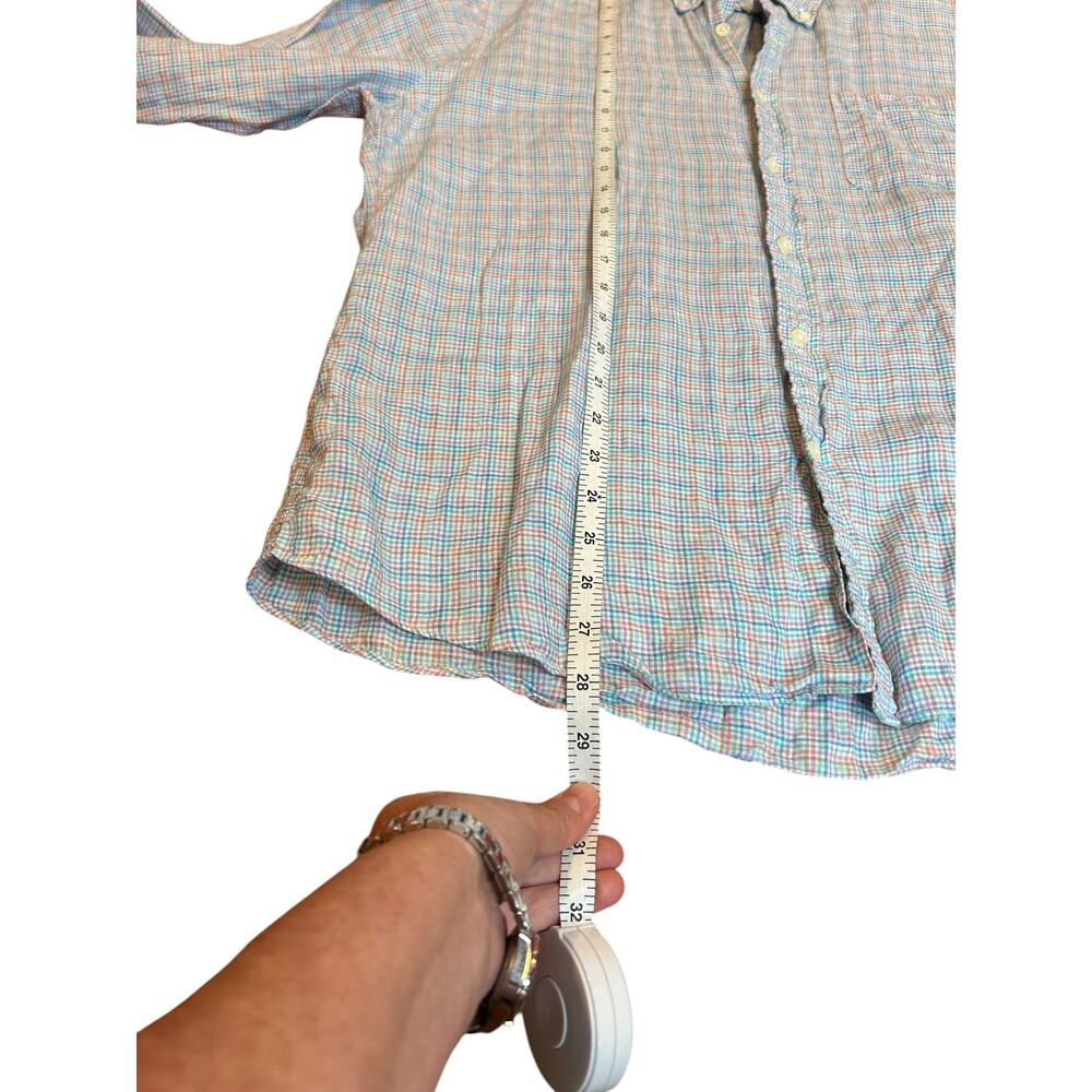 BROOKS BROTHERS Men's 100% Linen Button Down Shirt LARGE Micro Plaid Regent Fit - Picture 5 of 8